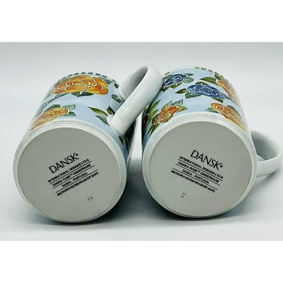 Dansk Danika Rose Coffee Mug Orange Blue Red Roses 4 inch 10 ounce 2015 Lot of 2 - Picture 7 of 11